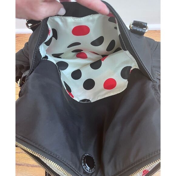 Kate Spade NY Black Nylon Purse Patent Leather Straps Carmen Fold Over Bag - Picture 10 of 16